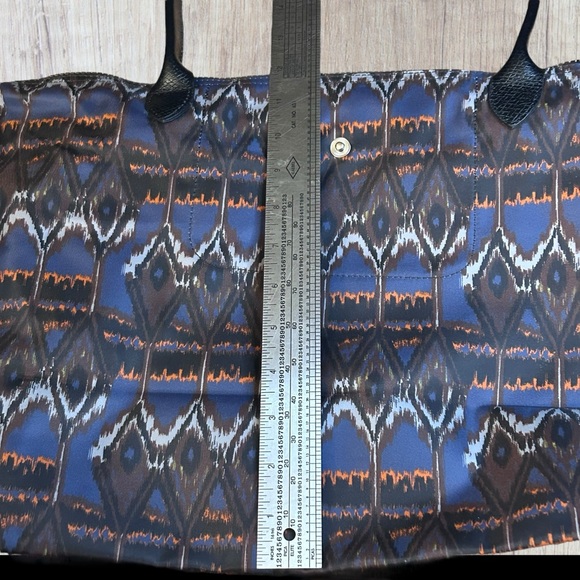 Longchamp Le Pliage Leather Shoulder Tote Bag Blue Orange Pattern - Picture 11 of 12